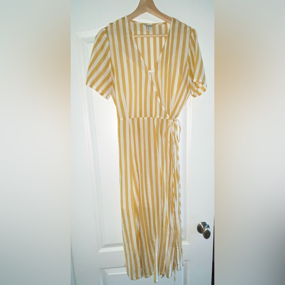 Lucky Brand Yellow Striped Midi Dress